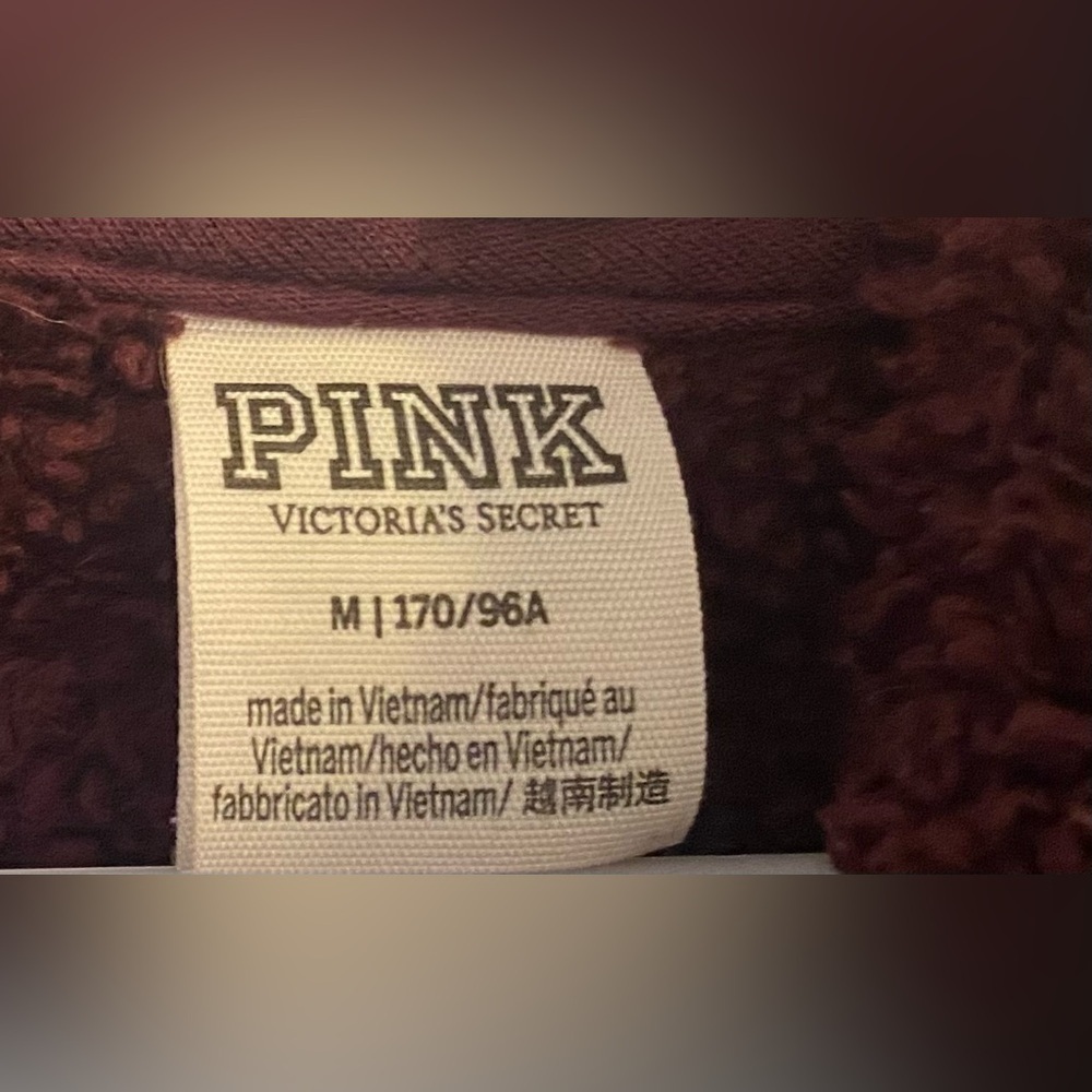 PINK Victoria’s Secret 1/4 Zip Hoodie Sherpa Sz M Burgundy Kangaroo Pocket - Picture 2 of 6